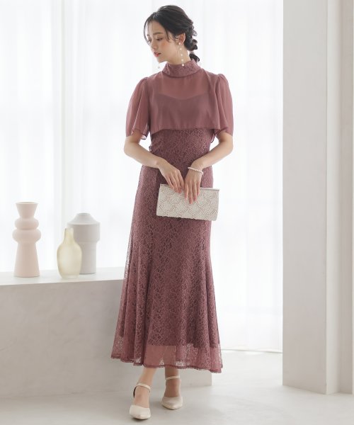 レース×オーガンジー切り替えブラウス付きマーメイドワンピース レース地