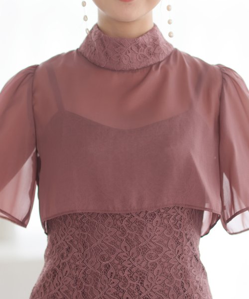 レース×オーガンジー切り替えブラウス付きマーメイドワンピース レース地