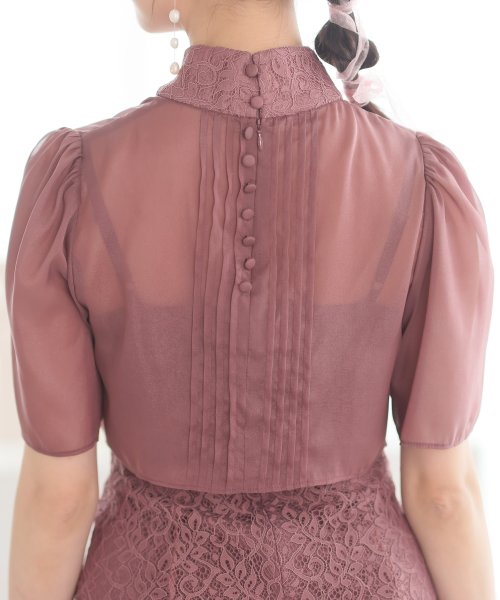 レース×オーガンジー切り替えブラウス付きマーメイドワンピース レース地