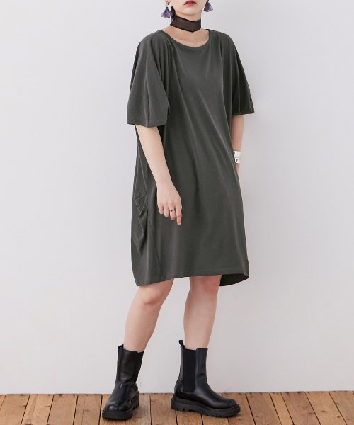 Fashion Letter(ファッションレター)/Fashion Letter ファッションレター 大きいサイズ 5分袖アシメプルオーバー チュニック Tシャツ トップス ワンピース 変形 ビッグシルエット ロ/img16