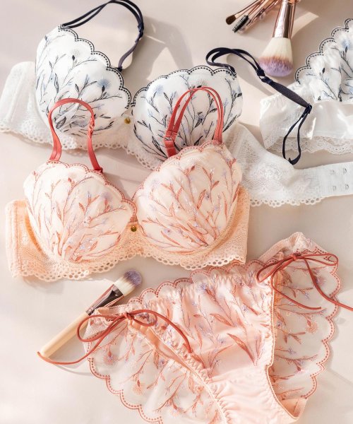 fran de lingerie(フランデランジェリー)/ほっこり刺繍のフェミニンデザインバストメイクもバッチリ 「ガーデンブーケ」 ブラジャーショーツセット/img01