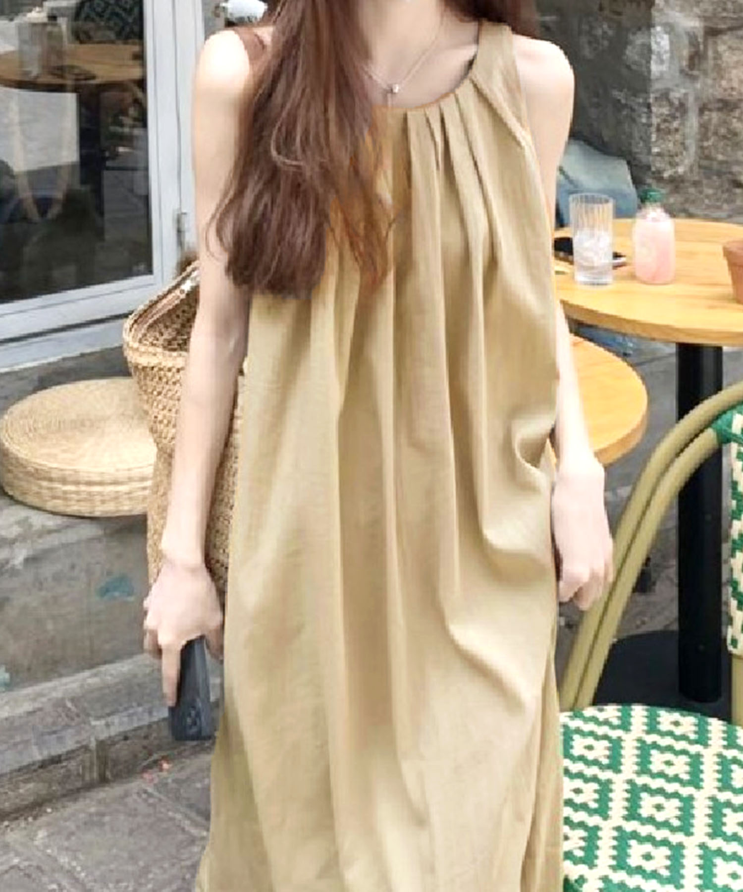 ノースリーブワンピース 春 夏服 秋 韓国ファッション 10代 20代 30代 レディース ゆったり 体型カバー おしゃれ 膝下 シンプル 可愛い