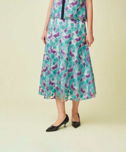 フラワーモチーフフレアスカート 