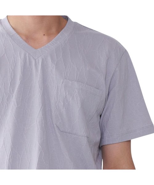 EPOCA UOMO(エポカ ウォモ)/エポカ ウォモ EPOCA UOMO Tシャツ 半袖 インナーシャツ ホームウェア ルームウェア メンズ ジャガード V NECK SHIRT グレー ネイビー/img03