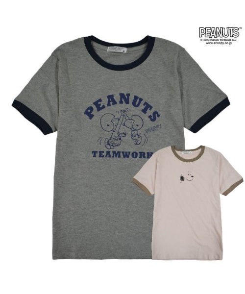  PEANUTS( ピーナッツ)/スヌーピー  Tシャツ トップス リンガーTシャツ 半袖 プリント SNOOPY PEANUTS/img01