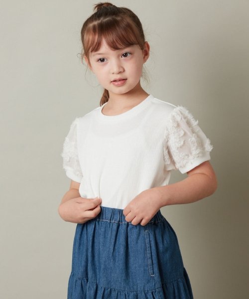 a.v.v(KID'S)(アー・ヴェ・ヴェキッズ)/[140－150]【セットアップ対応】パフスリーブ異素材Ｔシャツ/img25