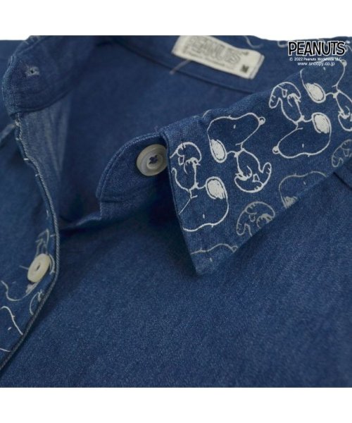  PEANUTS( ピーナッツ)/スヌーピー デニム ロング シャツ 半袖 刺繍 レディース SNOOPY PEANUTS/img02