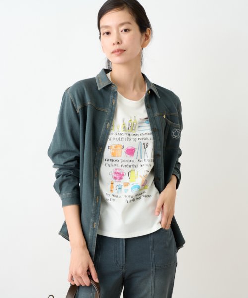 CARA　O　CRUZ(キャラ・オ・クルス)/洗える アップリケ刺繍のデニムジャージシャツ/img02