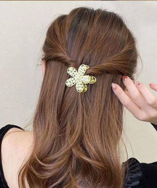 shoppinggo(ショッピングゴー)/パール 花 バンスクリップ ヘアクリップ バレッタ まとめ髪 髪飾り ヘアアクセサリー 髪留め ヘアアレンジ アクセント/img02