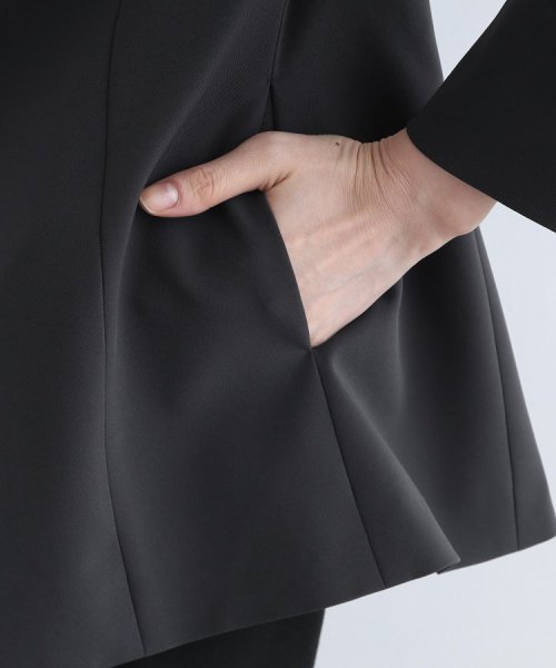 【定番スーツ/洗える/UVケア】ストレッチノーカラージャケット 