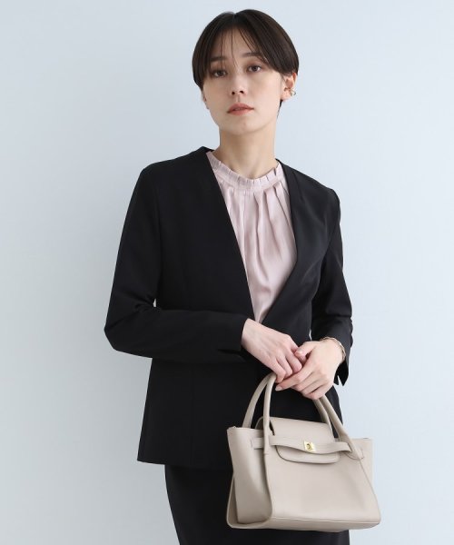 【定番スーツ/洗える/UVケア】ストレッチノーカラージャケット 