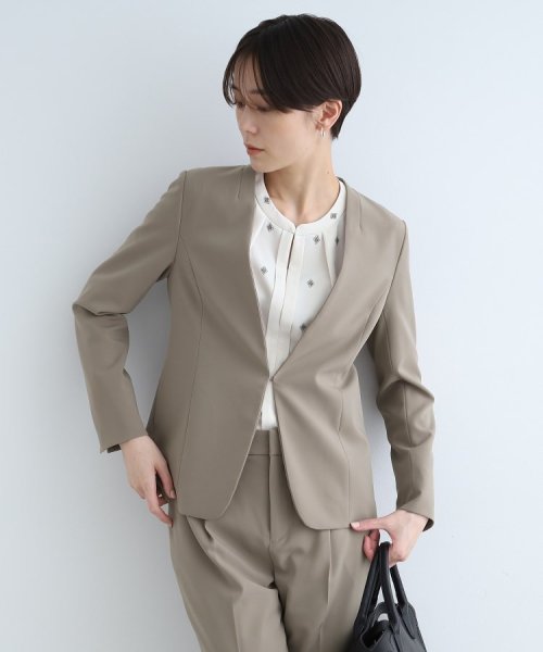 【定番スーツ/洗える/UVケア】ストレッチノーカラージャケット 