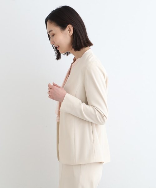【定番スーツ/洗える/UVケア】ストレッチノーカラージャケット 