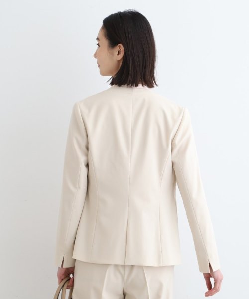 【定番スーツ/洗える/UVケア】ストレッチノーカラージャケット 