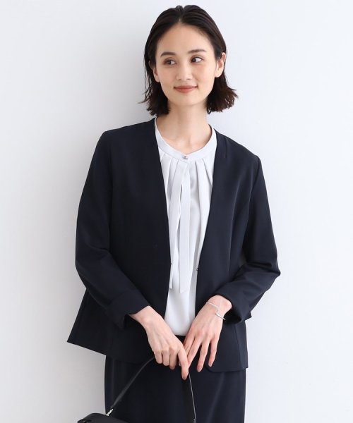 【定番スーツ/洗える/UVケア】ストレッチノーカラージャケット 