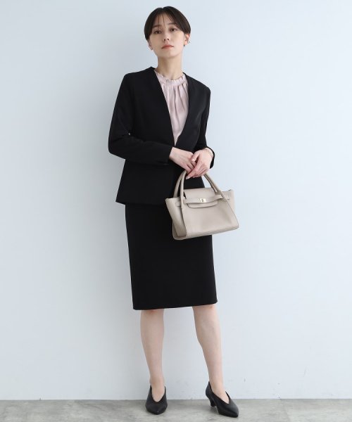 【定番スーツ/洗える/UVケア】ストレッチノーカラージャケット 