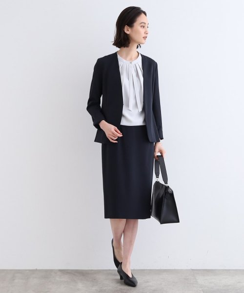 【定番スーツ/洗える/UVケア】ストレッチノーカラージャケット 