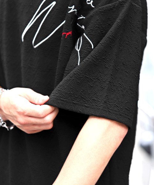LUXSTYLE(ラグスタイル)/ふくれジャガードロゴ刺繍半袖Tシャツ/Tシャツ メンズ 半袖 ロゴ 刺繍 ふくれジャガード 凸凹 ビッグシルエット/img08