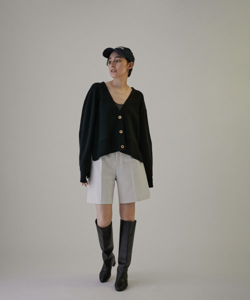 スウェットライクメタルボタンVネックカーディガン【洗える】 着用サイズ ■モデル身長