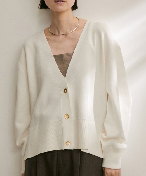 スウェットライクメタルボタンVネックカーディガン【洗える】 着用サイズ ■モデル身長
