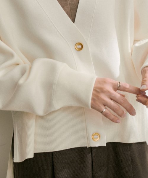 スウェットライクメタルボタンVネックカーディガン【洗える】 着用サイズ ■モデル身長