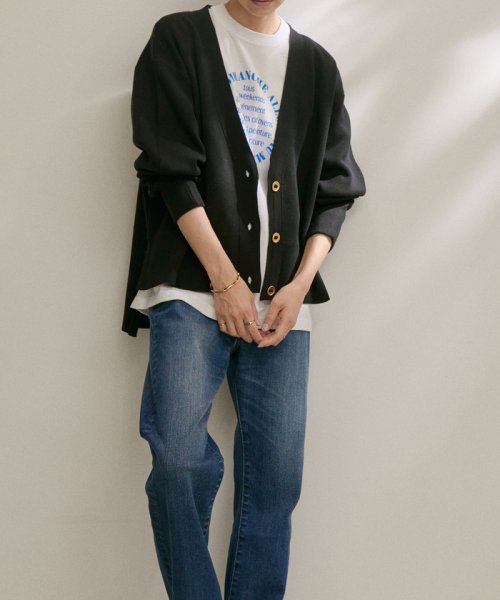 スウェットライクメタルボタンVネックカーディガン【洗える】 着用サイズ ■モデル身長