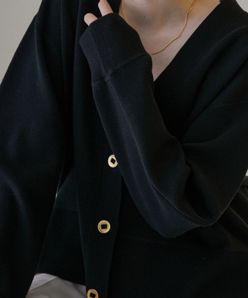 スウェットライクメタルボタンVネックカーディガン【洗える】 着用サイズ ■モデル身長