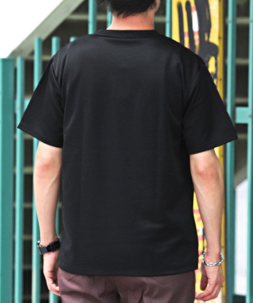 LUXSTYLE(ラグスタイル)/ポンチブロック切替半袖Tシャツ/Tシャツ メンズ 半袖 ポンチ ブロック 切替 異素材 ロゴ プリント 接触冷感/img01
