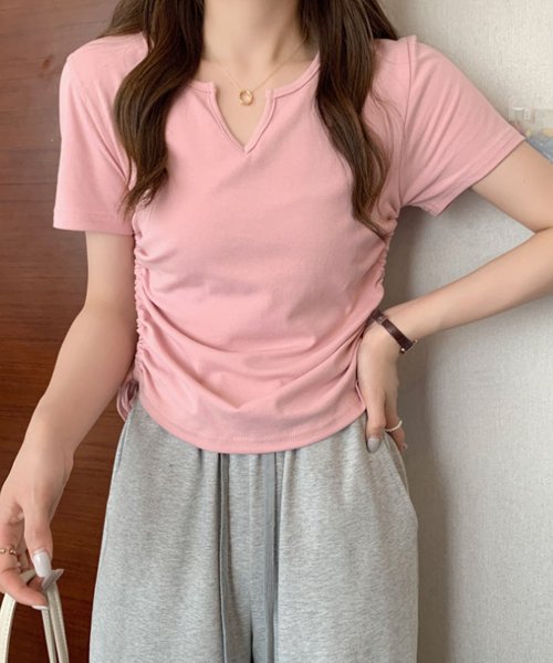 サイドドロストリボンシャツ 春 夏服 秋 韓国ファッション 10代 20代 30代 黒 Tシャツ レディース 無地 シンプル トップス 半袖 人気・おすすめ｜使いやすい・旅行におすすめ セール中 全国発送 即出荷モデル