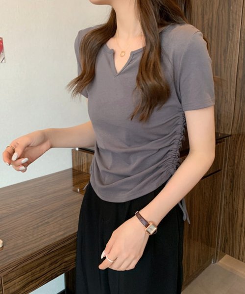 サイドドロストリボンシャツ 春 夏服 秋 韓国ファッション 10代 20代 30代 黒 Tシャツ レディース 無地 シンプル トップス 半袖 人気・おすすめ｜使いやすい・旅行におすすめ セール中 全国発送 即出荷モデル