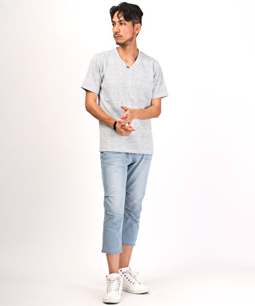 LUXSTYLE(ラグスタイル)/デジタルチェックVネックTシャツ/Tシャツ メンズ 半袖 半袖Tシャツ Vネック トップス カットソー/img04