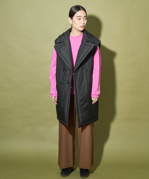 【Audrey and John Wad】コットンシルク厚中わたビッグカラーベスト 