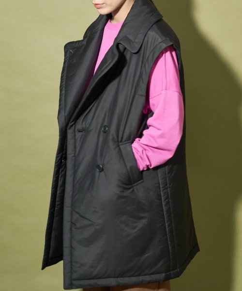 【Audrey and John Wad】コットンシルク厚中わたビッグカラーベスト 