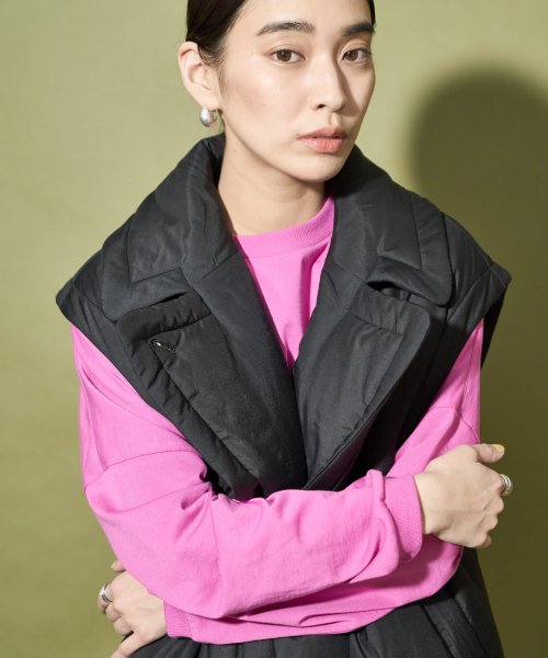 【Audrey and John Wad】コットンシルク厚中わたビッグカラーベスト 