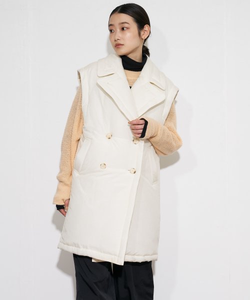 【Audrey and John Wad】コットンシルク厚中わたビッグカラーベスト 