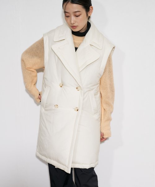 【Audrey and John Wad】コットンシルク厚中わたビッグカラーベスト 