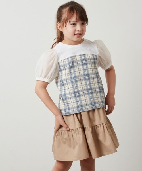 a.v.v(KID'S)(アー・ヴェ・ヴェキッズ)/[140－150]【セットアップ対応】シアーパフスリーブチェック柄ドッキングトップス/img09