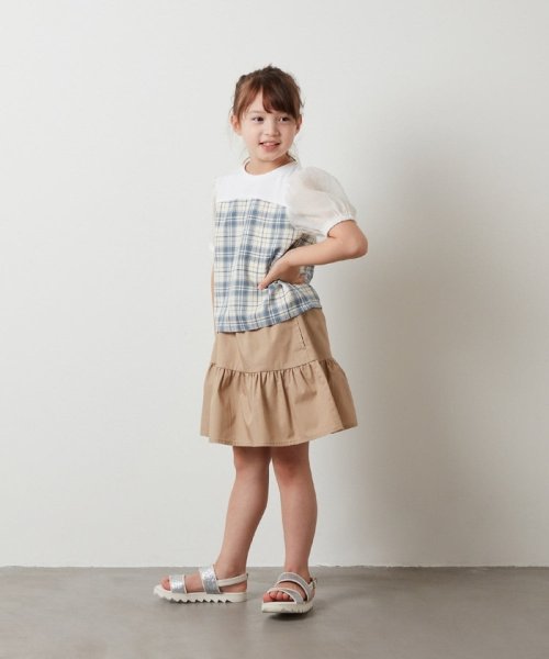 a.v.v(KID'S)(アー・ヴェ・ヴェキッズ)/[140－150]【セットアップ対応】シアーパフスリーブチェック柄ドッキングトップス/img11