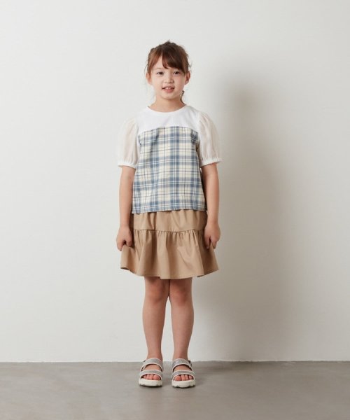 a.v.v(KID'S)(アー・ヴェ・ヴェキッズ)/[140－150]【セットアップ対応】シアーパフスリーブチェック柄ドッキングトップス/img13