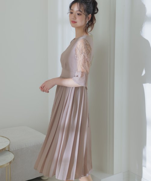 PourVous(プールヴー)/アシンメトリープリーツ＆レースドレス 結婚式 ワンピース パーティードレス/img14