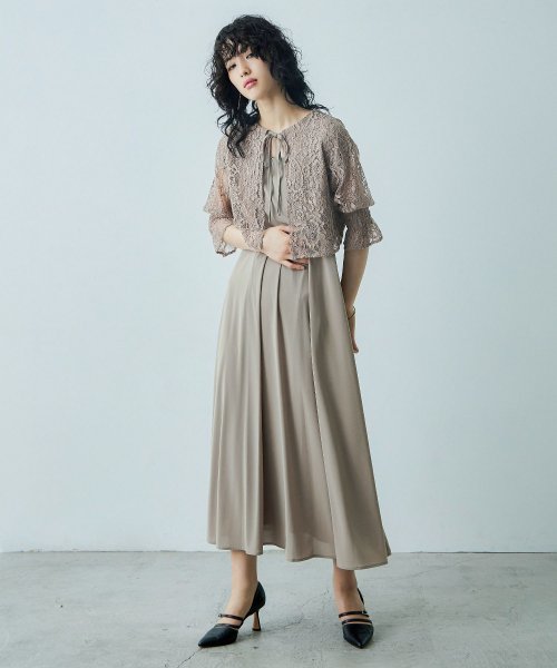 niana ニアナ 結婚式 ワンピース パーティードレス ボレロ キャミワンピ 2点セット レース 羽織 ショート丈 レイヤード リボン ロング丈 ロングドレス ニアナ 5cm