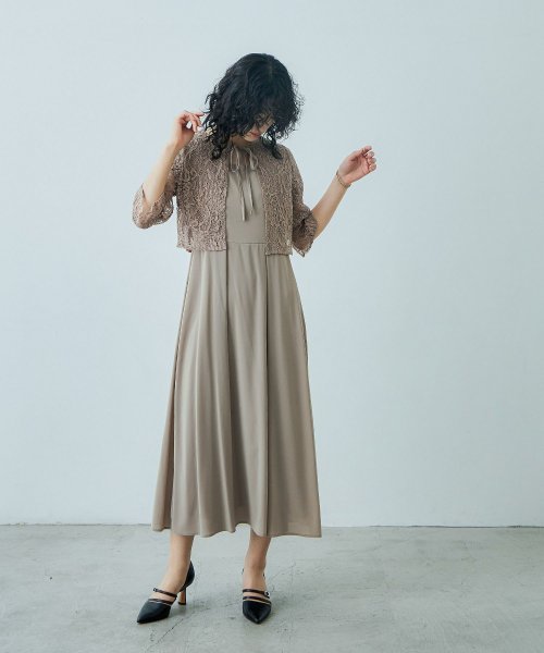 niana ニアナ 結婚式 ワンピース パーティードレス ボレロ キャミワンピ 2点セット レース 羽織 ショート丈 レイヤード リボン ロング丈 ロングドレス ニアナ 5cm