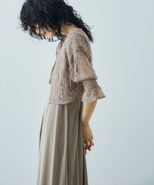 niana ニアナ 結婚式 ワンピース パーティードレス ボレロ キャミワンピ 2点セット レース 羽織 ショート丈 レイヤード リボン ロング丈 ロングドレス ニアナ 5cm