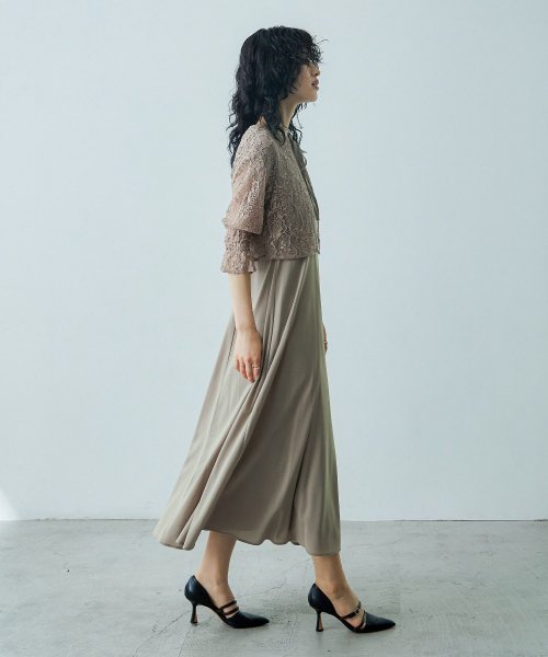 niana ニアナ 結婚式 ワンピース パーティードレス ボレロ キャミワンピ 2点セット レース 羽織 ショート丈 レイヤード リボン ロング丈 ロングドレス ニアナ 5cm