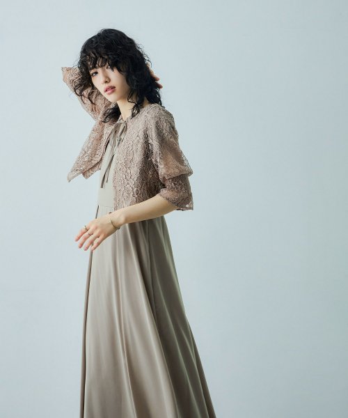 niana ニアナ 結婚式 ワンピース パーティードレス ボレロ キャミワンピ 2点セット レース 羽織 ショート丈 レイヤード リボン ロング丈 ロングドレス ニアナ 5cm