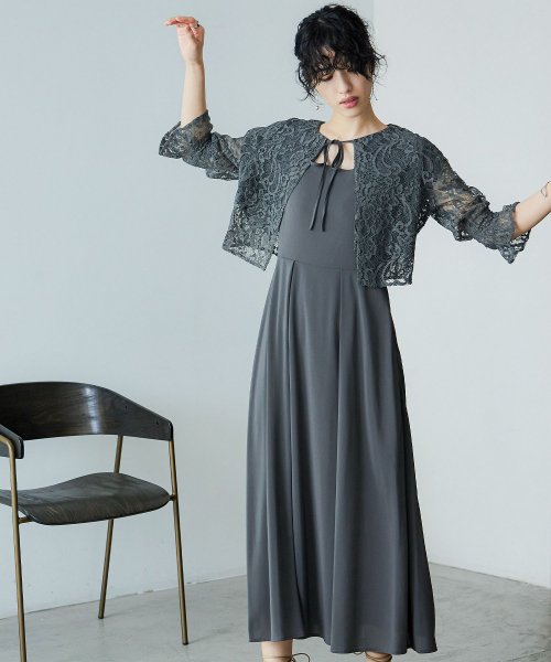 niana ニアナ 結婚式 ワンピース パーティードレス ボレロ キャミワンピ 2点セット レース 羽織 ショート丈 レイヤード リボン ロング丈 ロングドレス ニアナ 5cm