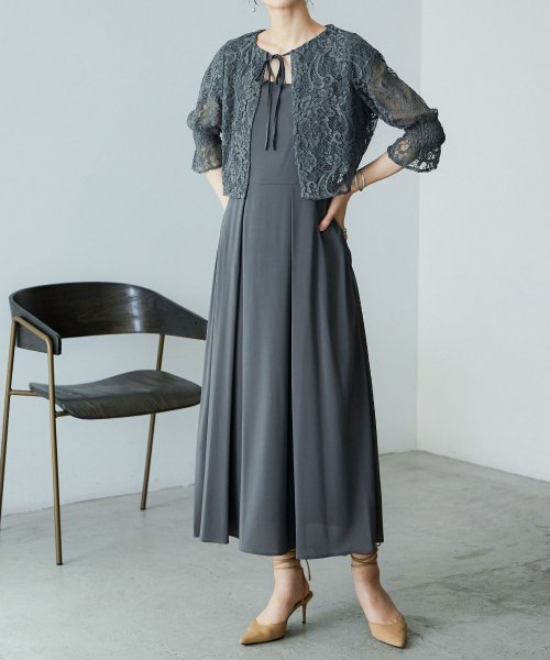 niana ニアナ 結婚式 ワンピース パーティードレス ボレロ キャミワンピ 2点セット レース 羽織 ショート丈 レイヤード リボン ロング丈 ロングドレス ニアナ 5cm