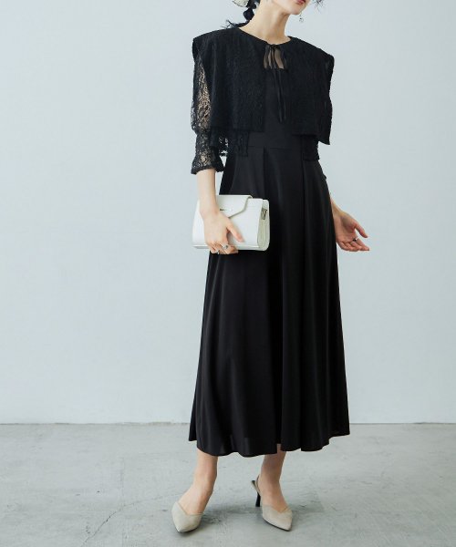 niana ニアナ 結婚式 ワンピース パーティードレス ボレロ キャミワンピ 2点セット レース 羽織 ショート丈 レイヤード リボン ロング丈 ロングドレス ニアナ 5cm