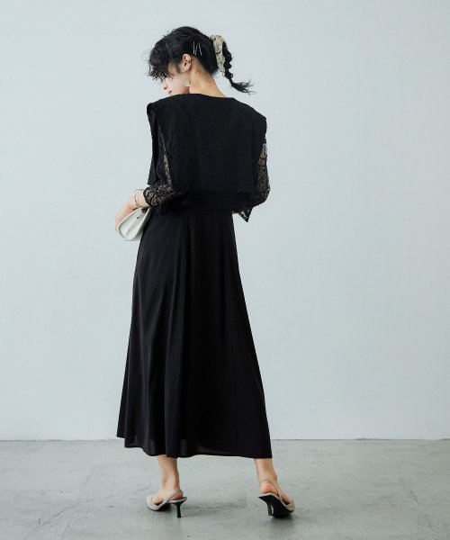 niana ニアナ 結婚式 ワンピース パーティードレス ボレロ キャミワンピ 2点セット レース 羽織 ショート丈 レイヤード リボン ロング丈 ロングドレス ニアナ 5cm