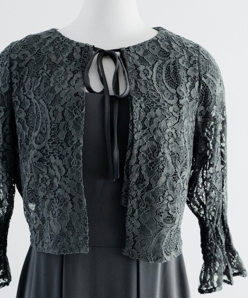 niana ニアナ 結婚式 ワンピース パーティードレス ボレロ キャミワンピ 2点セット レース 羽織 ショート丈 レイヤード リボン ロング丈 ロングドレス ニアナ 5cm